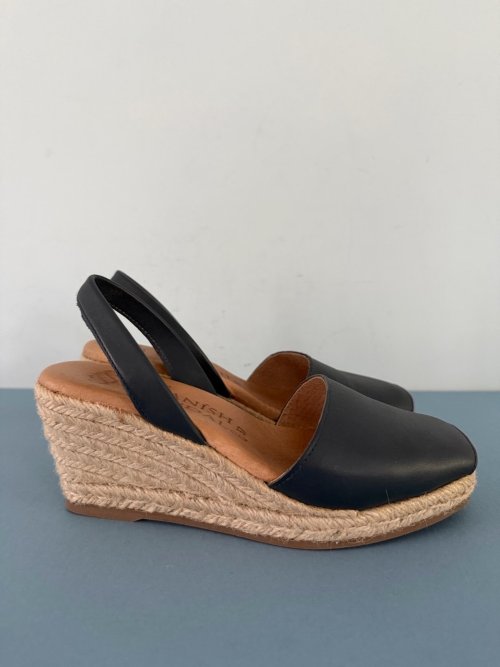 Spanish Sandal Co Navy Blue Espadrille Wedge Slingback Sandals - Picture 5 of 10